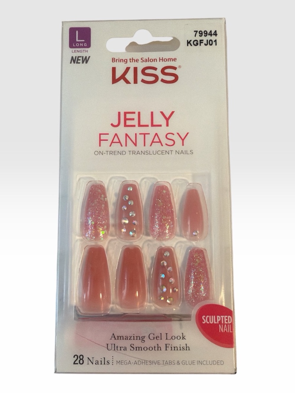 KISS Jelly Fantasy Translucent Sculpted Nails in Pink with Rhinestones